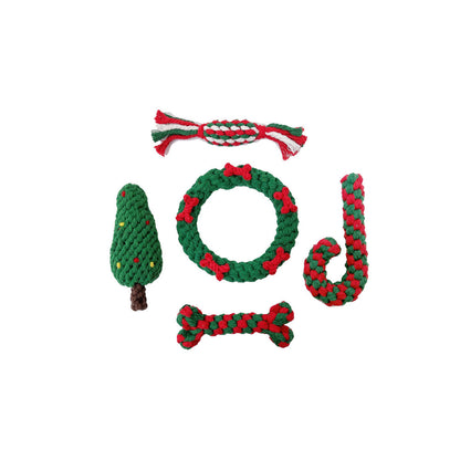 5 Pcs Dog Rope Chew Toys Kit Pet Puppy Cotton Teething Toy Christmas Style