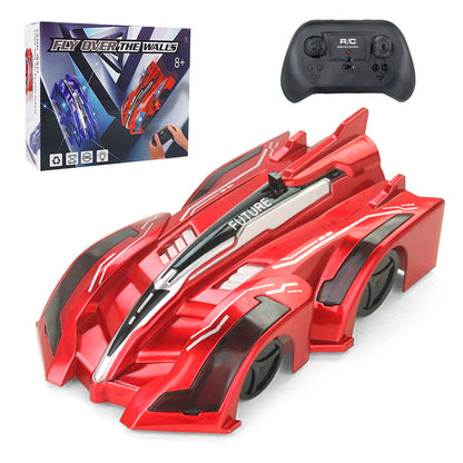 2pcs Wall Climbing Remote Control Car 360 Degree Rotating Stunt Toy RC Car for Kids -Blue and Red