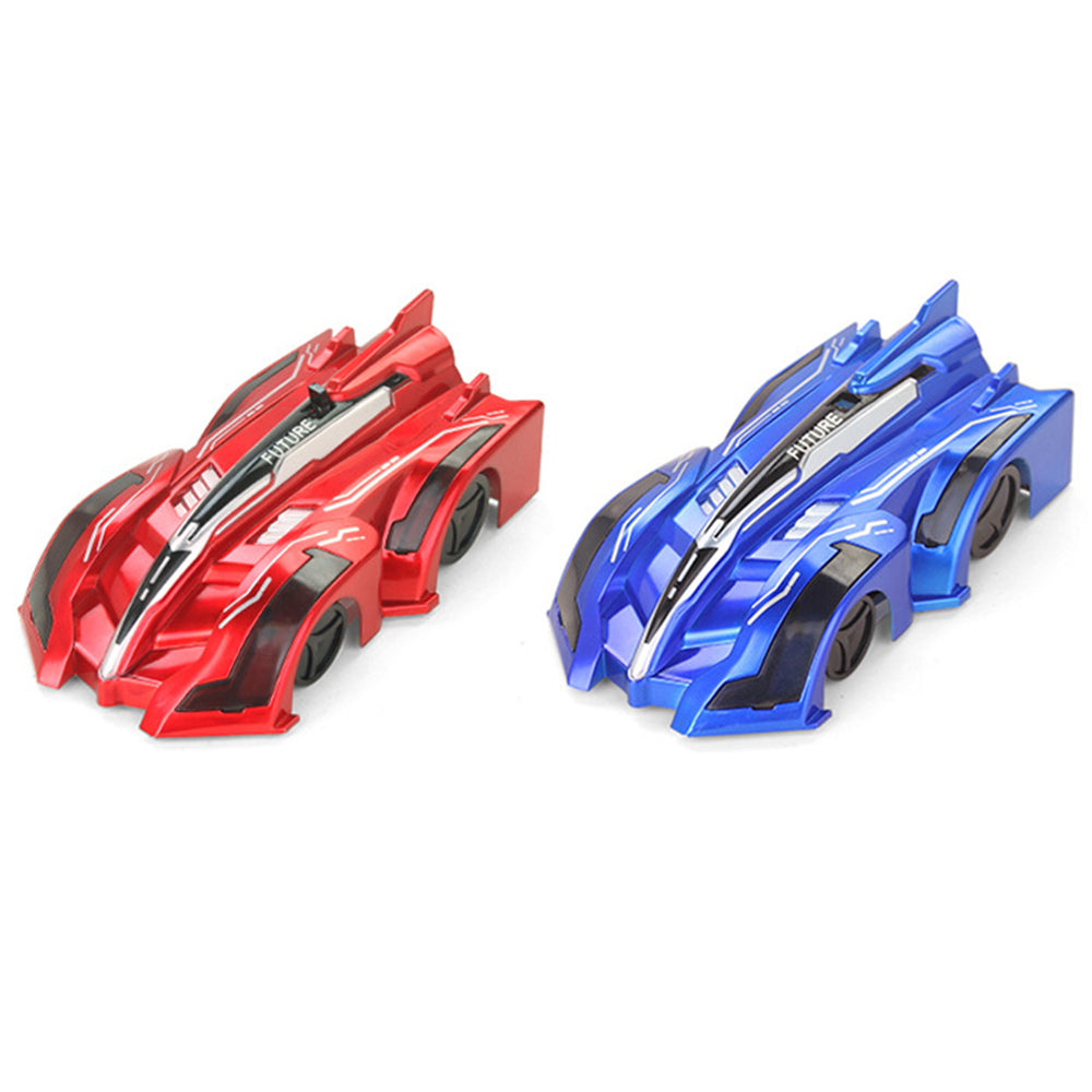 2pcs Wall Climbing Remote Control Car 360 Degree Rotating Stunt Toy RC Car for Kids -Blue and Red