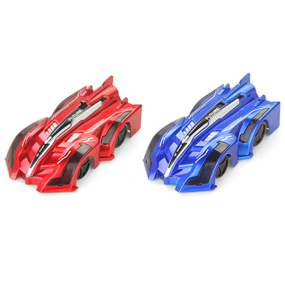 2pcs Wall Climbing Remote Control Car 360 Degree Rotating Stunt Toy RC Car for Kids -Blue and Red