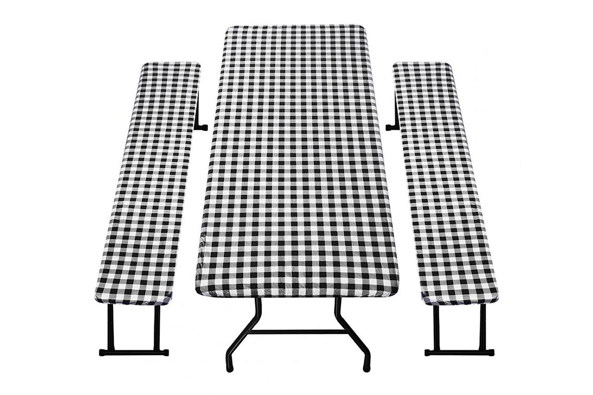 Flannel Backing ElasticTablecloth Rectangular Fitted for Folding Table 3 Set-Black