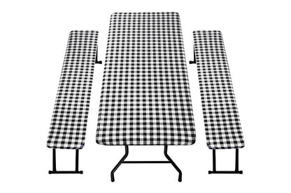 Flannel Backing ElasticTablecloth Rectangular Fitted for Folding Table 3 Set-Black