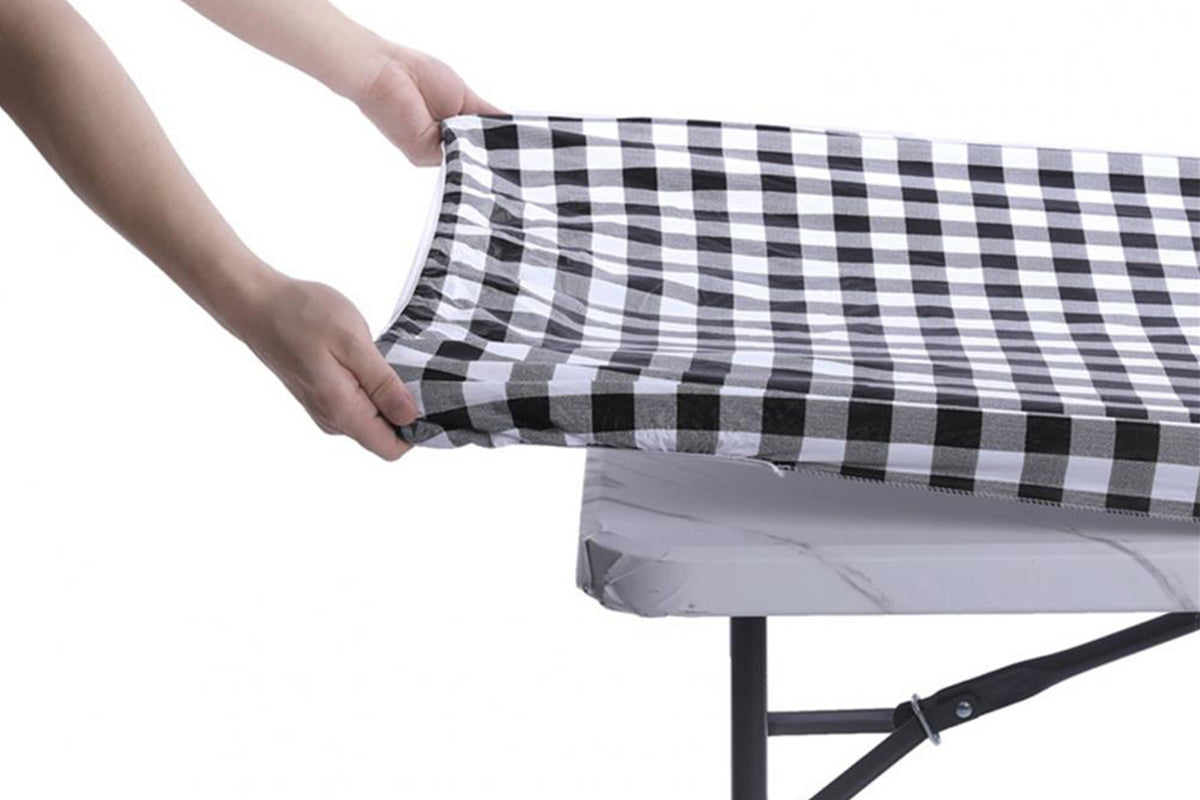 Flannel Backing ElasticTablecloth Rectangular Fitted for Folding Table 3 Set-Black