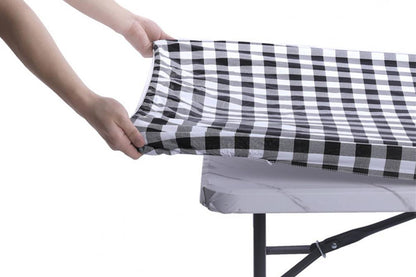 Flannel Backing ElasticTablecloth Rectangular Fitted for Folding Table 3 Set-Black
