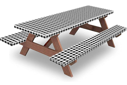 Flannel Backing ElasticTablecloth Rectangular Fitted for Folding Table 3 Set-Black