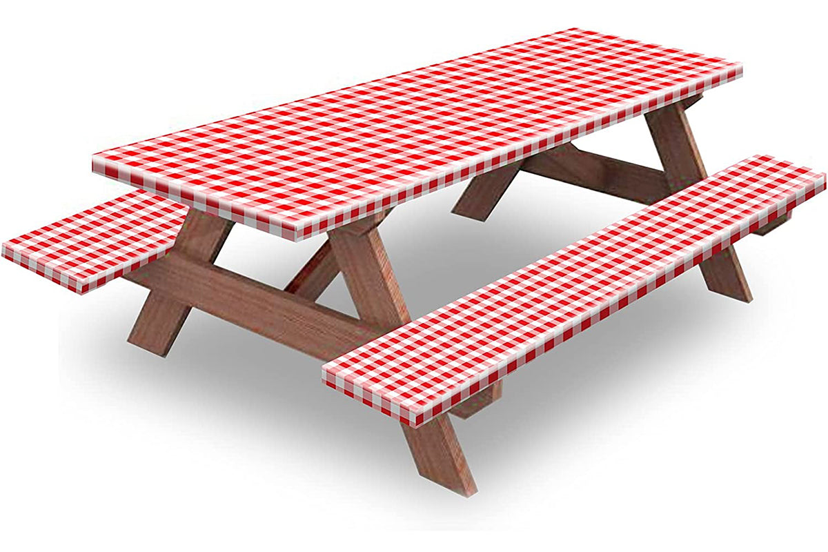 Flannel Backing ElasticTablecloth Rectangular Fitted for Folding Table 3 Set-Red