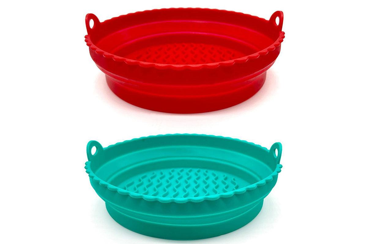 2Pcs Reusable Collapsible Silicone Basket Heat Resistant Easy Cleaning Air Fryer Silicone Liners-Red And Green