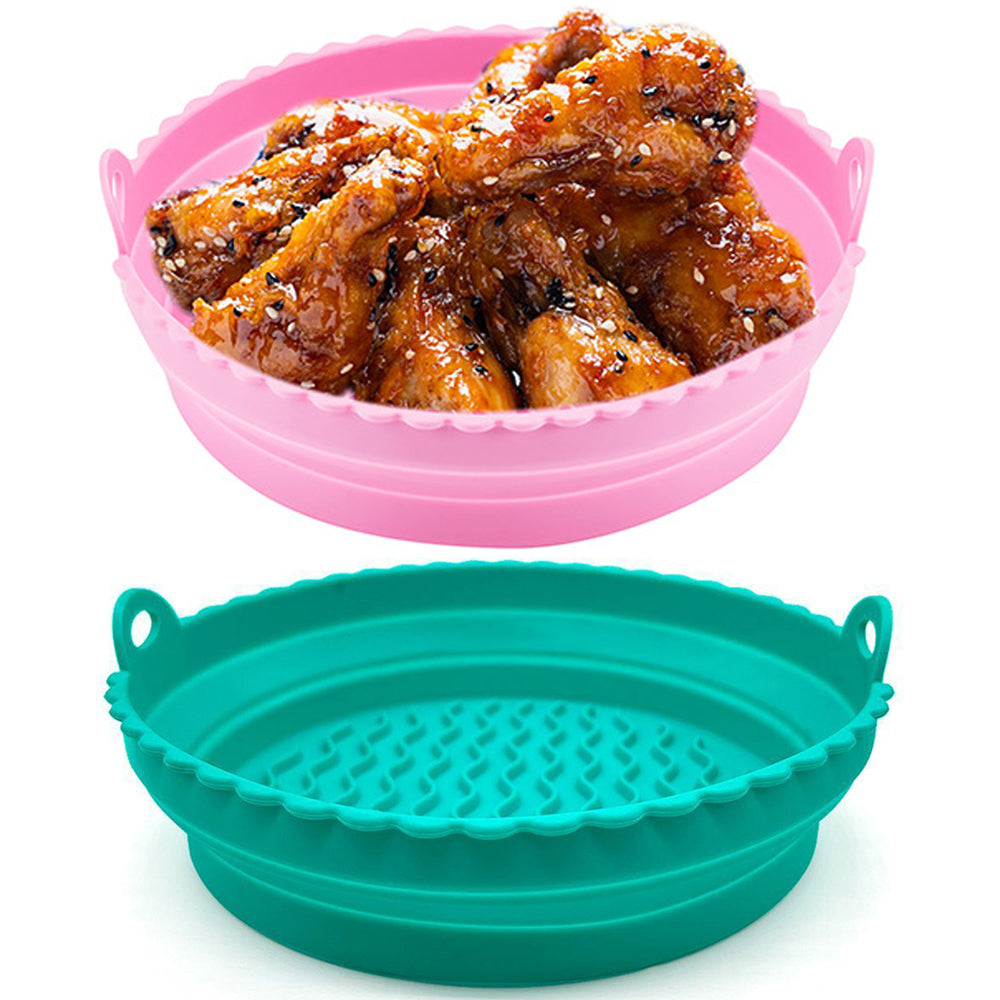 2Pcs 7.5 Inch Foldable Air Fryer Silicone Pot Green Pink
