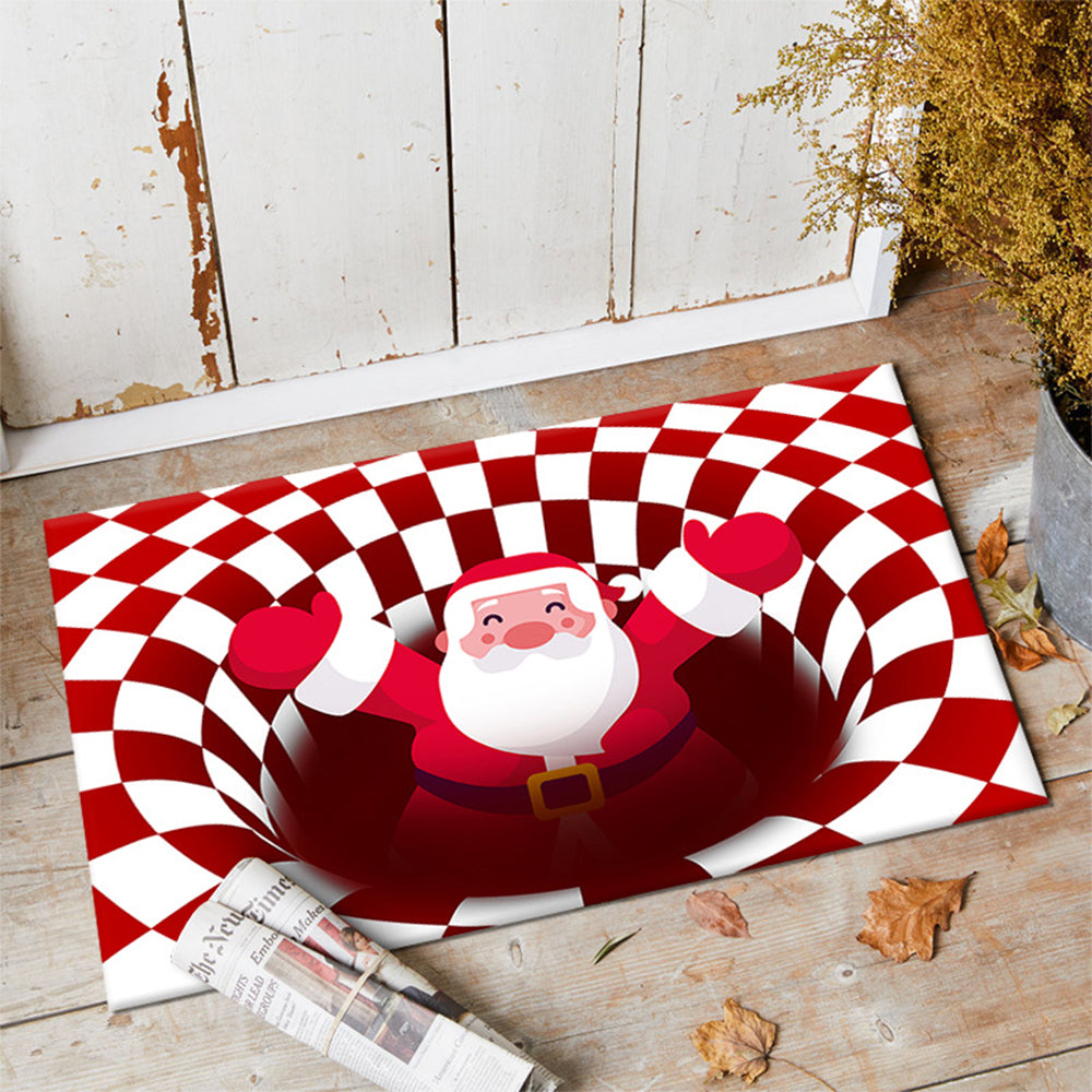 Floor Mat 3D Visual Optical Illusion Rug Santa Claus Snowman Floor Rug for Home Bedroom -Santa Claus