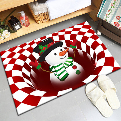 2pcs Floor Mat 3D Visual Optical Illusion Rug Santa Claus Snowman Floor Rug for Home Bedroom -Snowman
