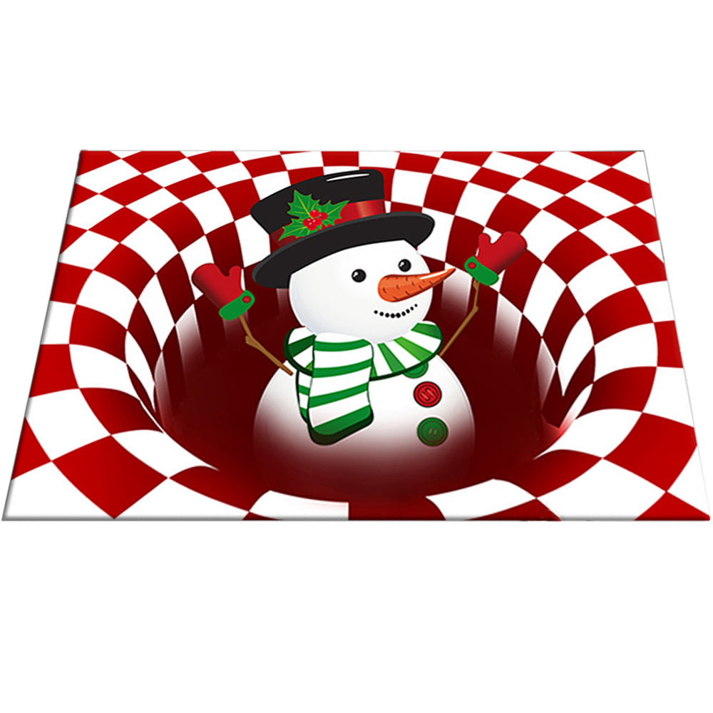 Floor Mat 3D Visual Optical Illusion Rug Santa Claus Snowman Floor Rug for Home Bedroom -Snowman