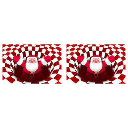 2pcs Floor Mat 3D Visual Optical Illusion Rug Santa Claus Snowman Floor Rug for Home Bedroom -Santa Claus