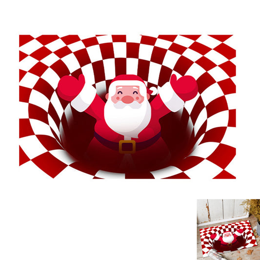 Floor Mat 3D Visual Optical Illusion Rug Santa Claus Snowman Floor Rug for Home Bedroom -Santa Claus
