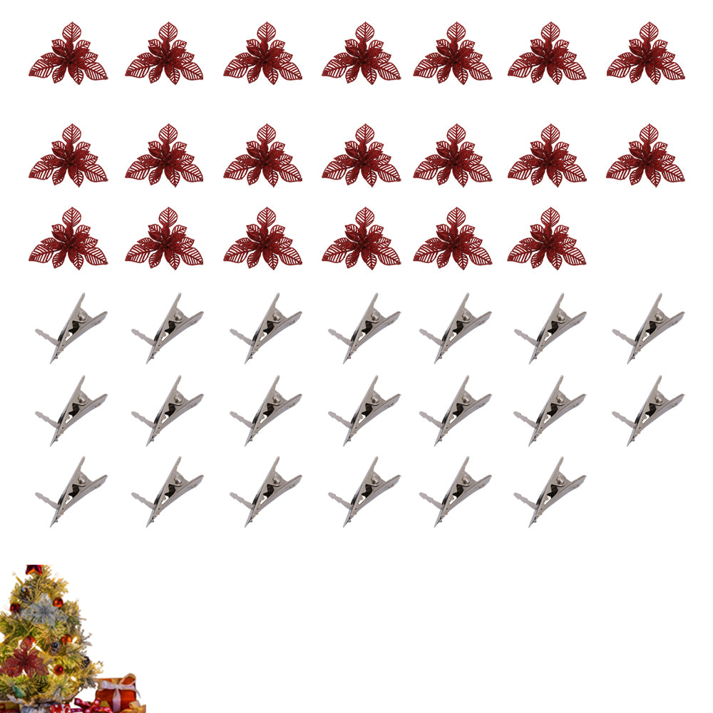 2 Sets 10Pcs Christmas Decorative Flower Artificial Flower Ornaments for Xmas Wreath Christmas Tree Home Party Decor-Red