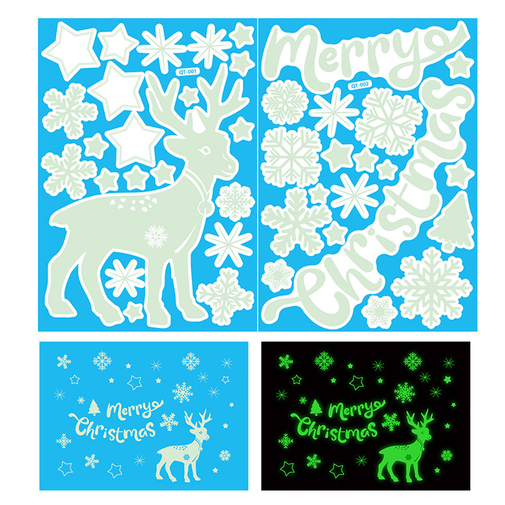 Snowflake Window Stickers Christmas Window Clings Glow in the Dark for Home Christmas Party -ELK