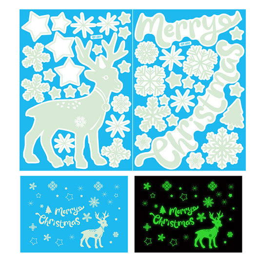 Snowflake Window Stickers Christmas Window Clings Glow in the Dark for Home Christmas Party -ELK