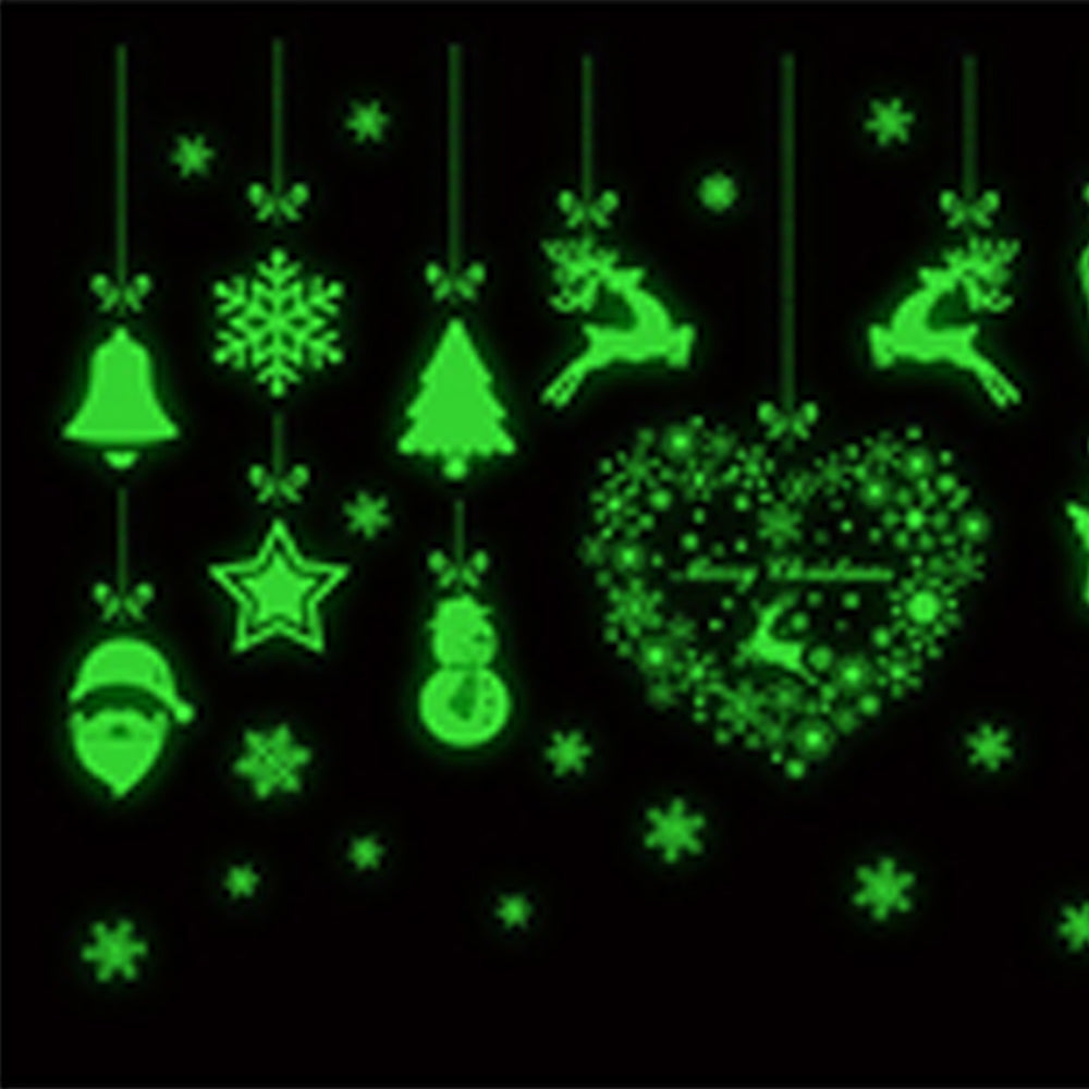 2 Sets Snowflake Window Stickers Christmas Window Clings Glow in the Dark for Home Christmas Party -Heart