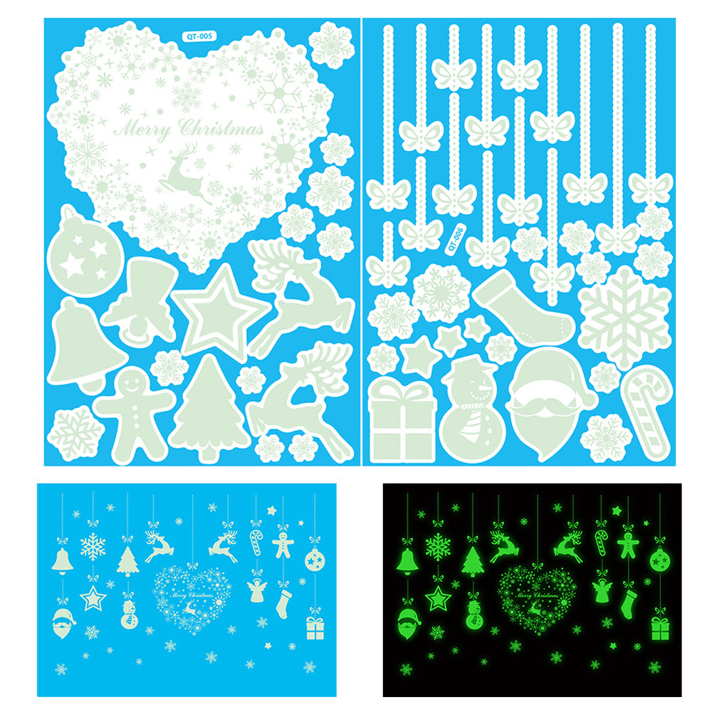 Snowflake Window Stickers Christmas Window Clings Glow in the Dark for Home Christmas Party -Heart