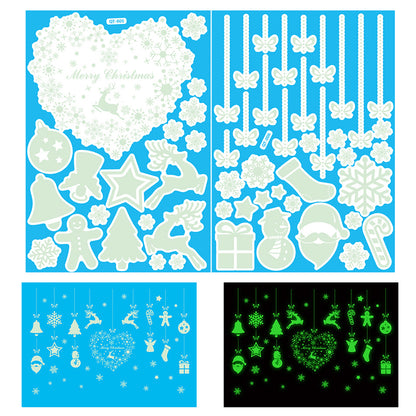 2 Sets Snowflake Window Stickers Christmas Window Clings Glow in the Dark for Home Christmas Party -Heart