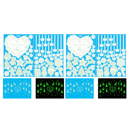 2 Sets Snowflake Window Stickers Christmas Window Clings Glow in the Dark for Home Christmas Party -Heart