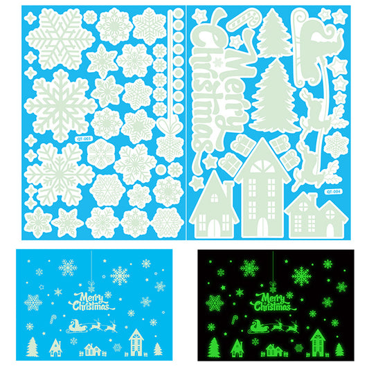 Snowflake Window Stickers Christmas Window Clings Glow in the Dark for Home Christmas Party -Snow