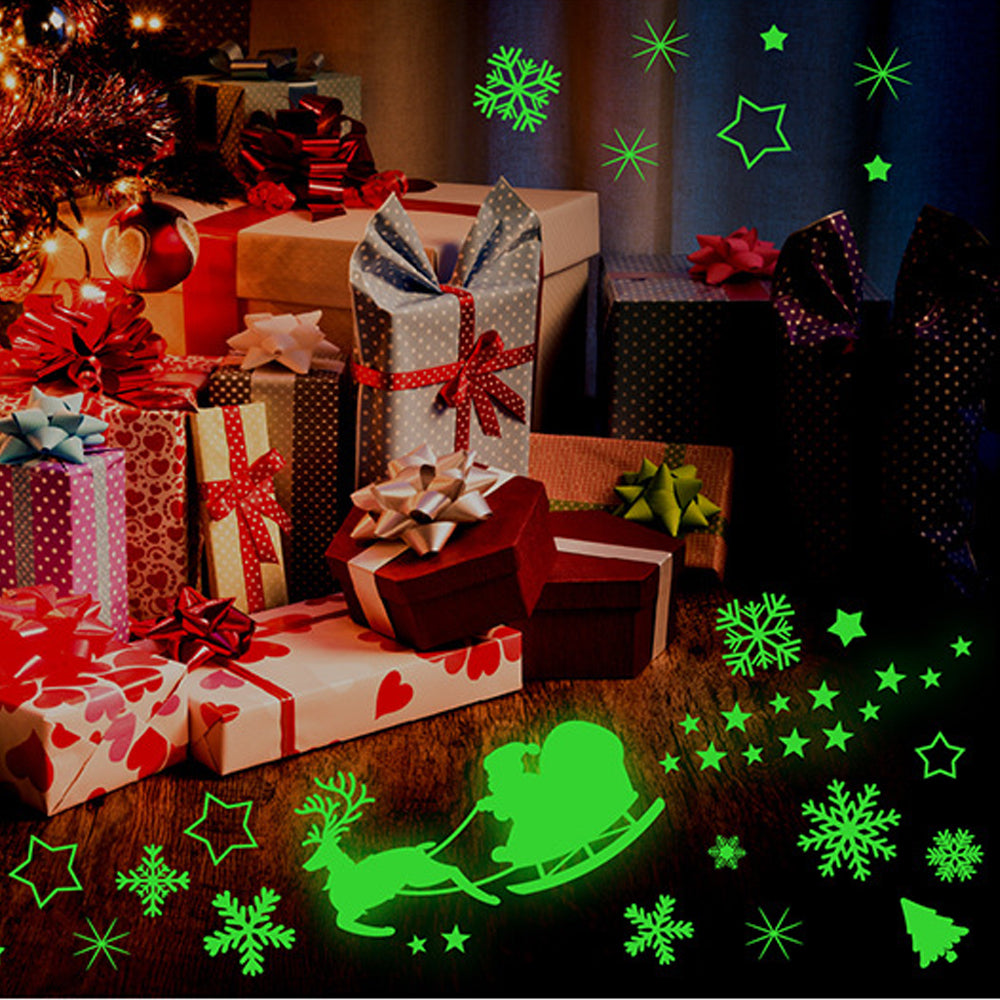 2 Sets Snowflake Window Stickers Christmas Window Clings Glow in the Dark for Home Christmas Party -Ball