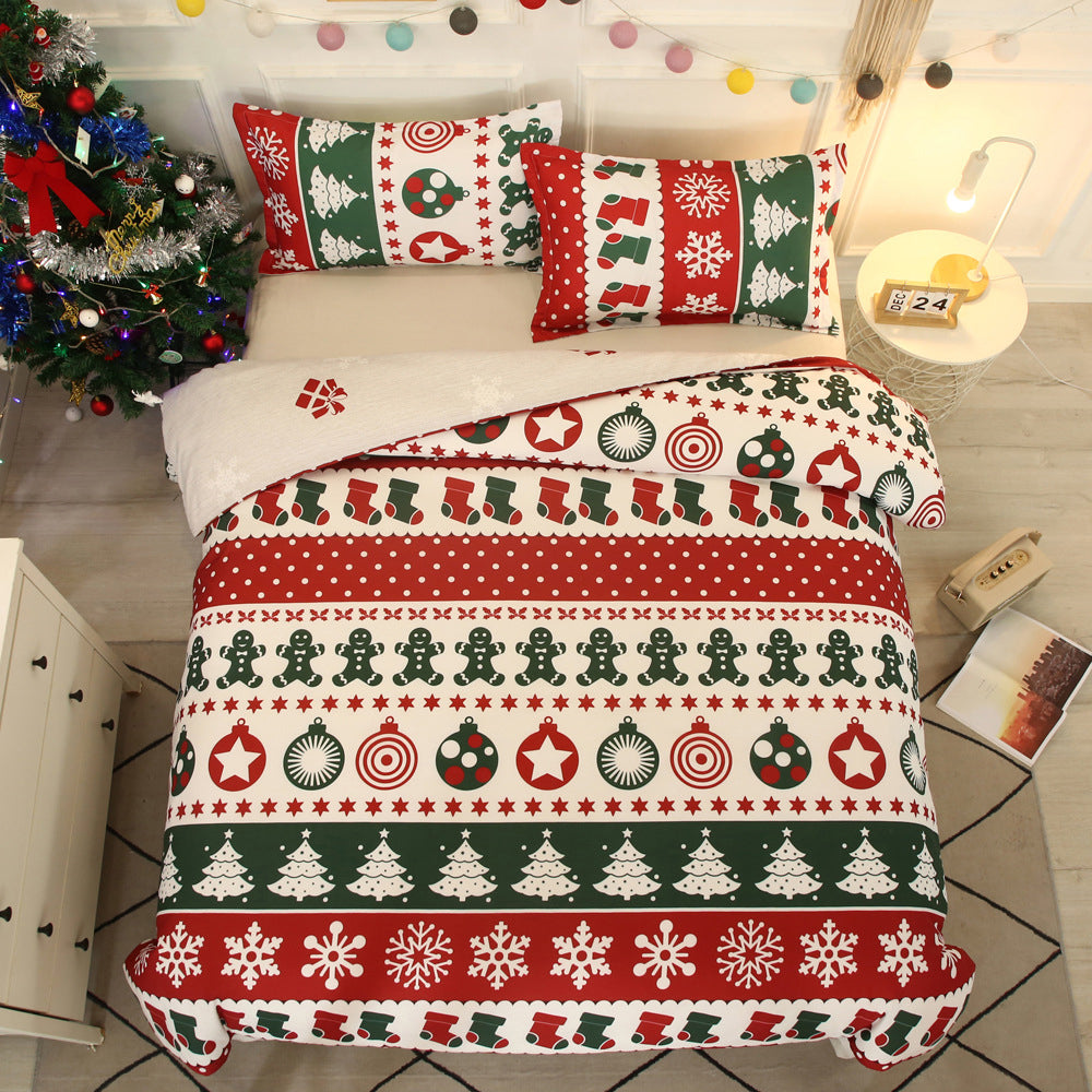 Christmas Bedding Set 3Pcs Duvet Cover Elk Green Christmas Tree Red White Duvet Cover -Gingerbread Man