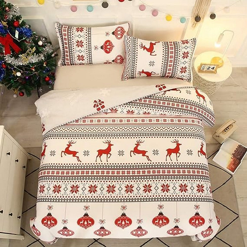Christmas Bedding Set 3Pcs Duvet Cover Elk Green Christmas Tree Red White Duvet Cover -Elk