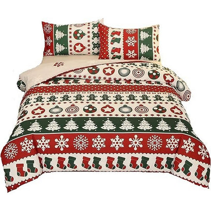 Christmas Bedding Set 3Pcs Duvet Cover Elk Green Christmas Tree Red White Duvet Cover -Gingerbread Man