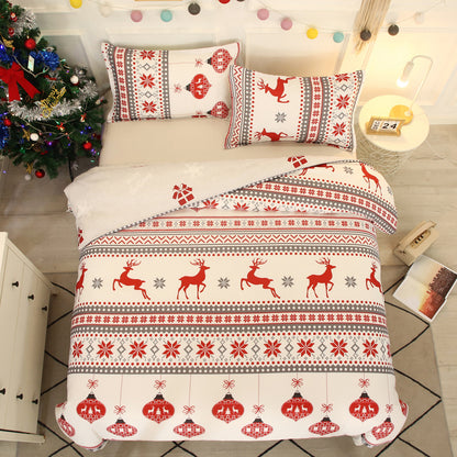 Christmas Bedding Set 3Pcs Duvet Cover Elk Green Christmas Tree Red White Duvet Cover -Elk
