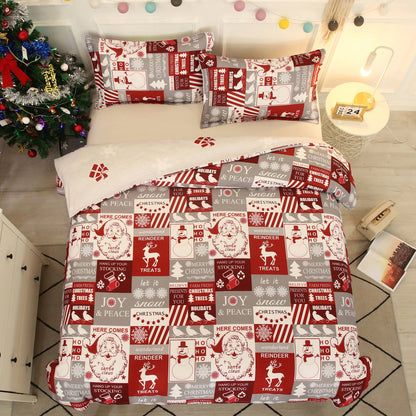Christmas Bedding Set 3Pcs Duvet Cover Elk Green Christmas Tree Red White Duvet Cover -Santa Claus