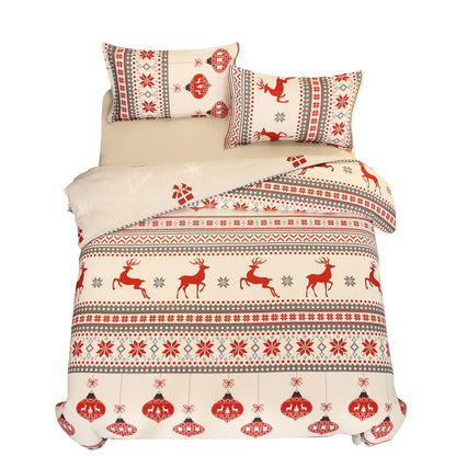 Christmas Bedding Set 3Pcs Duvet Cover Elk Green Christmas Tree Red White Duvet Cover -Elk