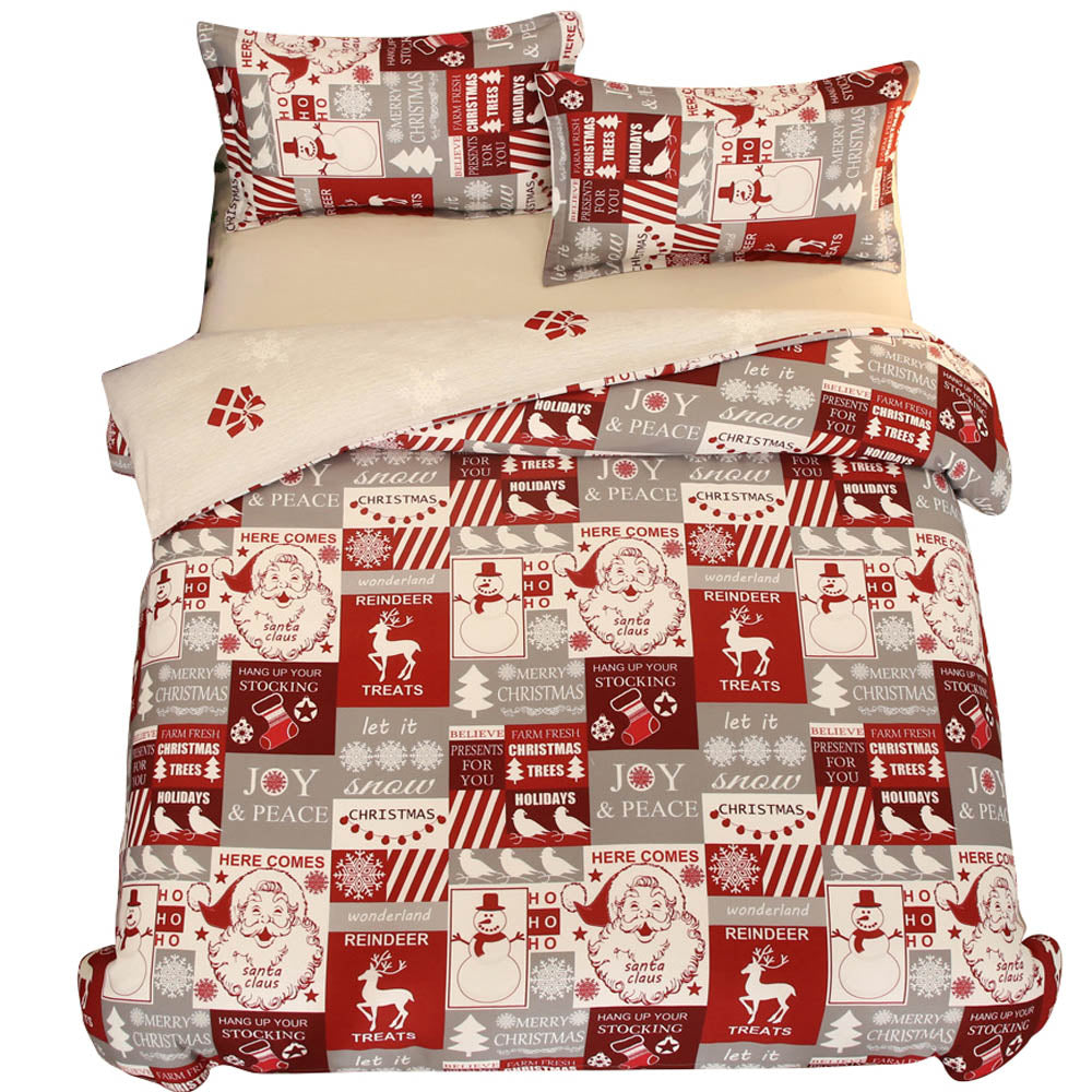 Christmas Bedding Set 3Pcs Duvet Cover Elk Green Christmas Tree Red White Duvet Cover -Santa Claus