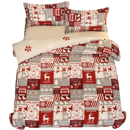 Christmas Bedding Set 3Pcs Duvet Cover Elk Green Christmas Tree Red White Duvet Cover -Santa Claus