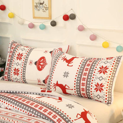 Christmas Bedding Set 3Pcs Duvet Cover Elk Green Christmas Tree Red White Duvet Cover -Elk