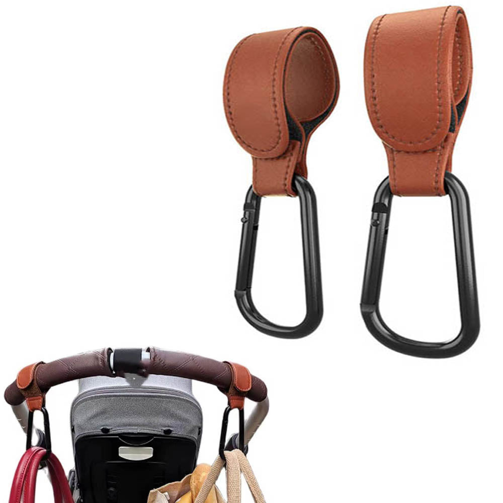 2Pcs Baby Stroller Hooks Adjustable Pushchair Hanger for Hanging Bags and Shopping -Brown