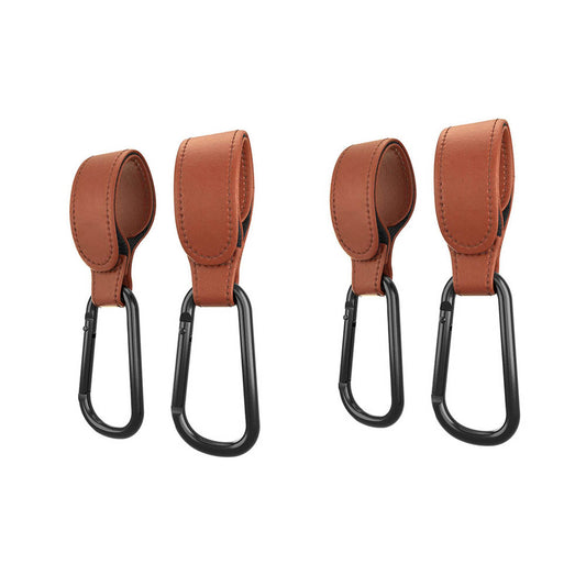 4Pcs Baby Stroller Hooks Adjustable Pushchair Hanger for Hanging Bags and Shopping -Brown