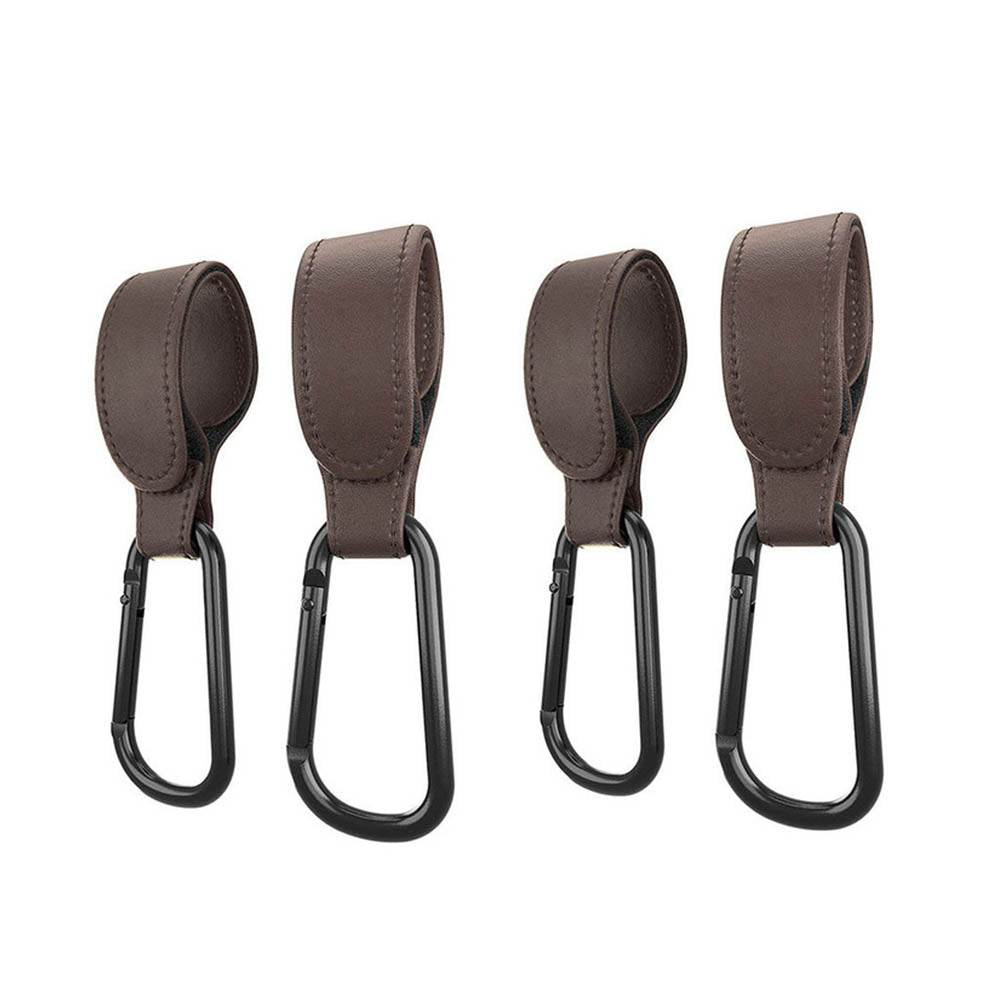 4Pcs Baby Stroller Hooks Adjustable Pushchair Hanger for Hanging Bags and Shopping -Dark Brown