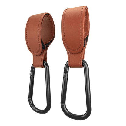2Pcs Baby Stroller Hooks Adjustable Pushchair Hanger for Hanging Bags and Shopping -Brown