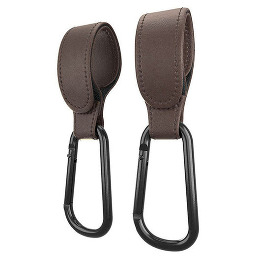 2Pcs Baby Stroller Hooks Adjustable Pushchair Hanger for Hanging Bags and Shopping -Dark Brown