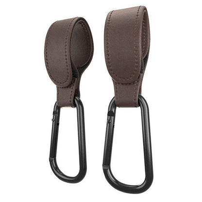 4Pcs Baby Stroller Hooks Adjustable Pushchair Hanger for Hanging Bags and Shopping -Dark Brown