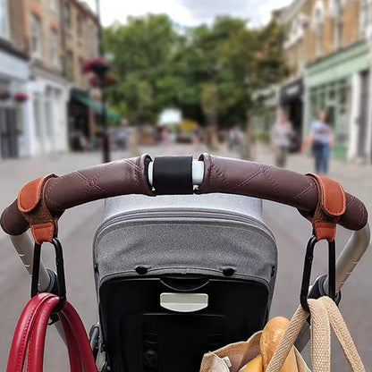 2Pcs Baby Stroller Hooks Adjustable Pushchair Hanger for Hanging Bags and Shopping -Brown