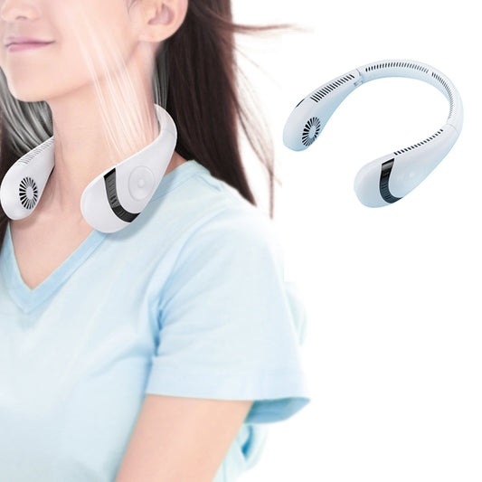 Portable Hanging Neck Fan Folding Rechargeable Personal Cooling Fan for Office Sports Traveling -White