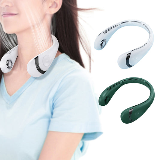 2PCS Portable Hanging Neck Fan Folding Rechargeable Personal Cooling Fan for Office Sports Traveling -White and Green