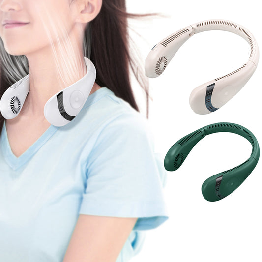 2PCS Portable Hanging Neck Fan Folding Rechargeable Personal Cooling Fan for Office Sports Traveling -Pink and Green