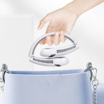 Portable Hanging Neck Fan Folding Rechargeable Personal Cooling Fan for Office Sports Traveling -White