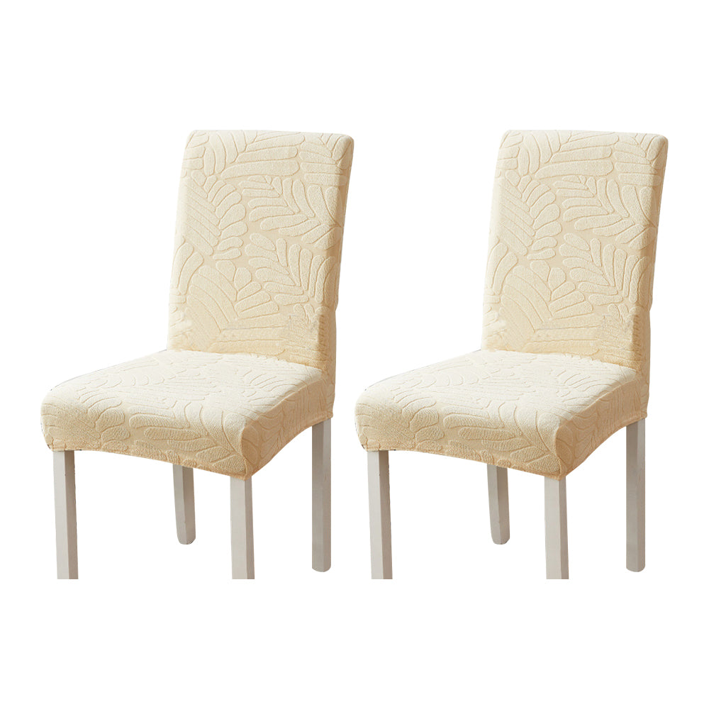 Chair Cover 2Pcs Stretch Dining Chair Cover Seat Covers Washable Banquet Wedding Party Jacquard Chair Cover-Beige