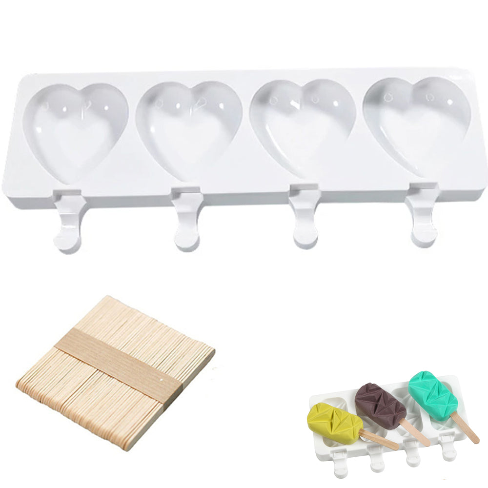 2pcs 4 Silicone Mold DIY Ice Pop Mold Popsicle Makers Food Storage Container for Egg Bites -Heart Shape