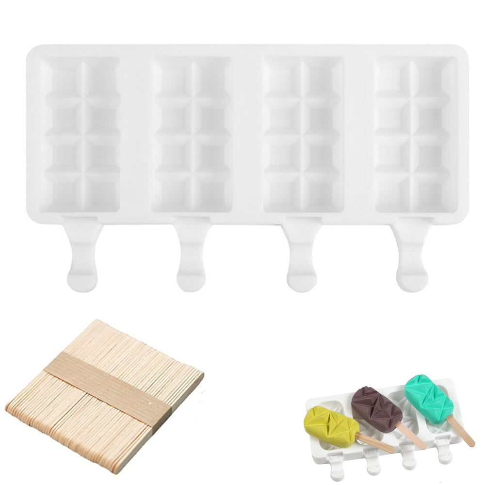 4 Silicone Mold DIY Ice Pop Mold Popsicle Makers Food Storage Container for Egg Bites -Grid Shape