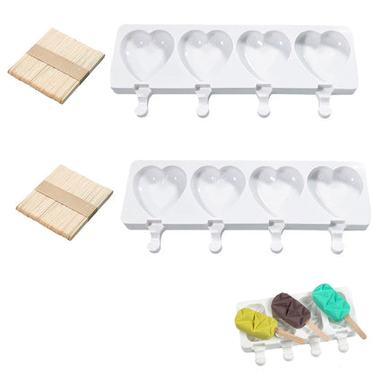 2pcs 4 Silicone Mold DIY Ice Pop Mold Popsicle Makers Food Storage Container for Egg Bites -Heart Shape